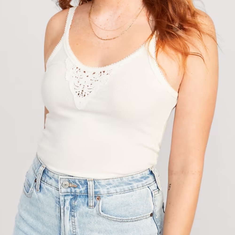 Old Navy - White Lace Trim Layering Tank Top Camisole Sz M